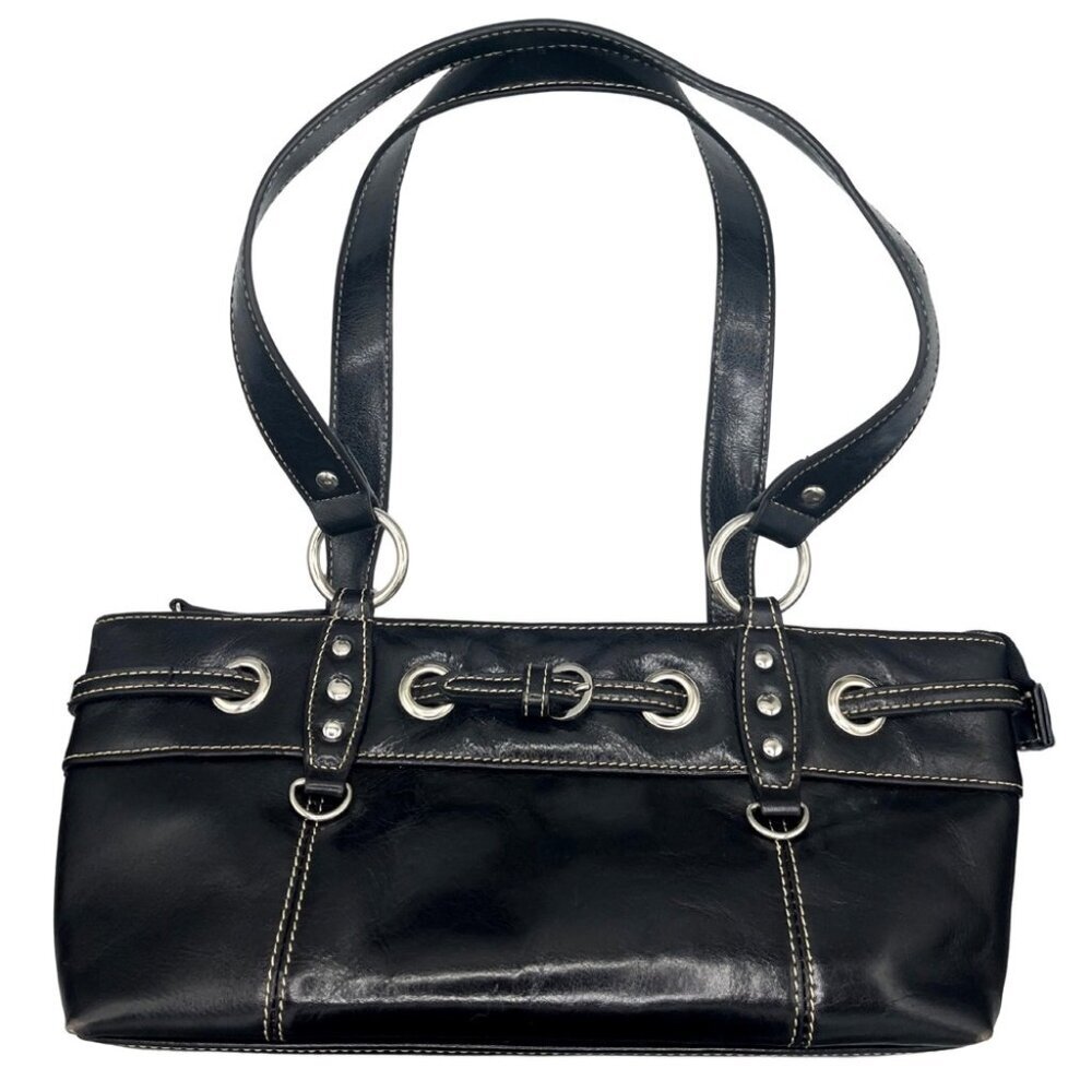 Call It Spring Vintage Y2K Grommet Black Belted Brocle Mini Shoulder Bag